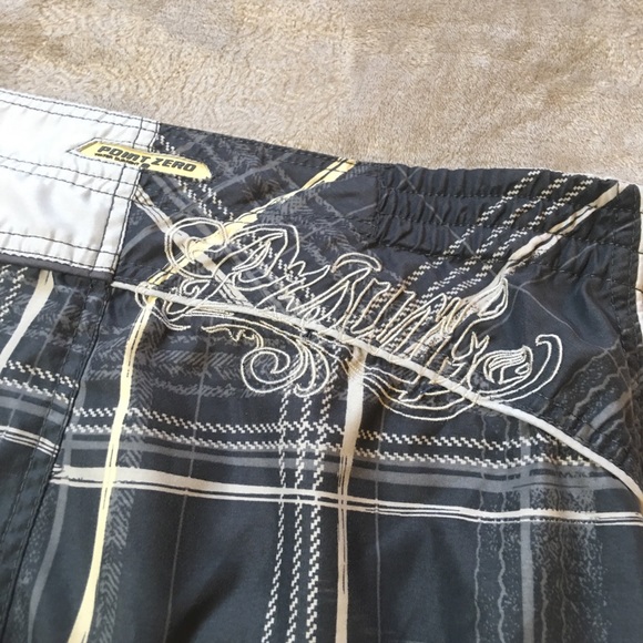 Point Zero Surf gray white plaid mens swim trunks board shorts Size L - Picture 3 of 9